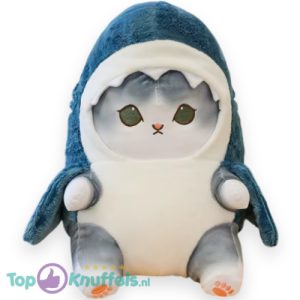 Kat in Haai Onesie Pyjama (Blauw/Grijs) Kawaii Pluche Knuffel 25 cm