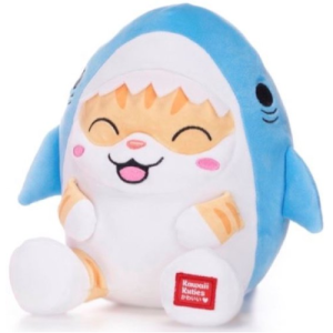 Kat in Blauwe Haai Onesie Pyjama Kawaii Pluche Knuffel 25 cm