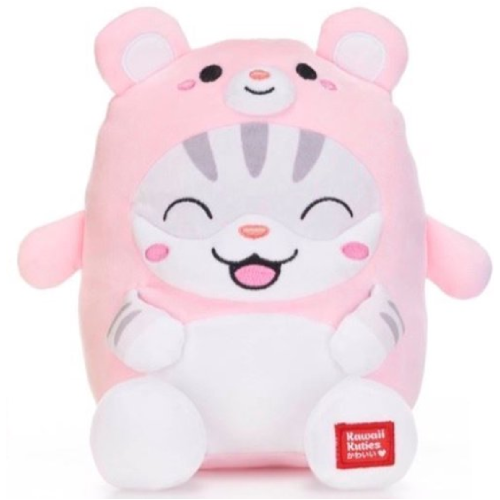 Kat in Roze Teddybeer Onesie Pyjama Kawaii Pluche Knuffel 25 cm