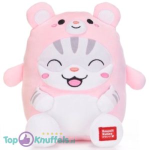 Kat in Roze Teddybeer Onesie Pyjama Kawaii Pluche Knuffel 25 cm