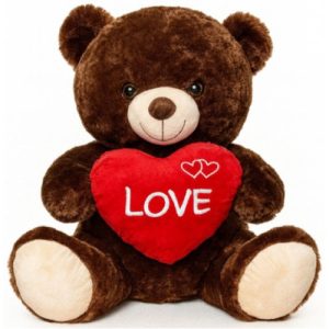 Teddybeer (Donkerbruin) Bobby met Hart Pluche Knuffel 40 cm