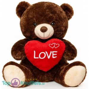 Teddybeer (Donkerbruin) Bobby met Hart Pluche Knuffel 25 cm
