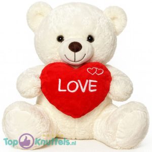 Teddybeer (Wit) Bobby met Hart Pluche Knuffel 25 cm