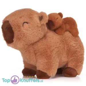 Capibara (Bruin) met Baby Capybara Pluche Knuffel 26 cm