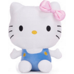 Hello Kitty Zittend (Blauw/Wit) Pluche Knuffel 18 cm
