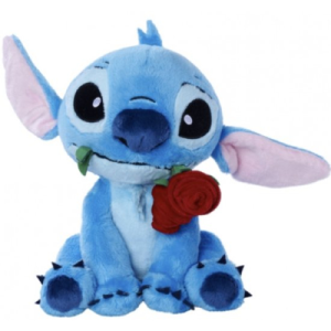 Stitch met Roos - Disney Lilo & Stitch Pluche Knuffel 26 cm