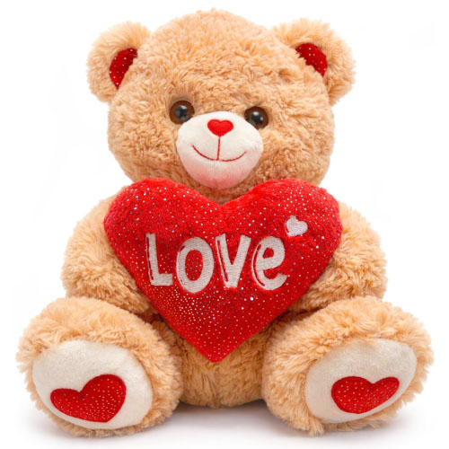 Teddybeer Lily (Bruin met Rood Hart Love) Pluche Knuffel 30 cm