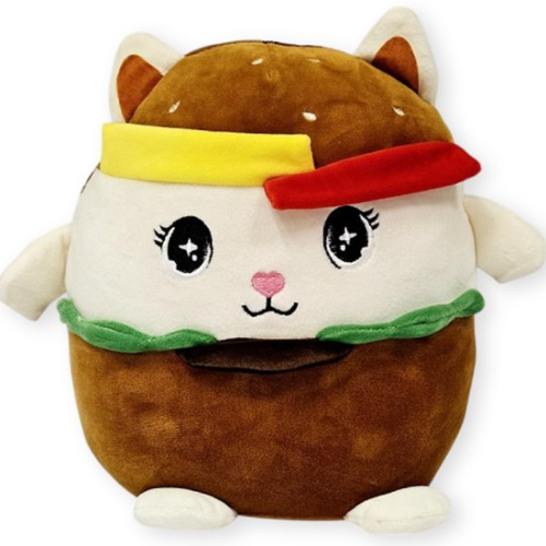 Kat in Burger Onesie Pyjama Kawaii Pluche Knuffel 20 cm